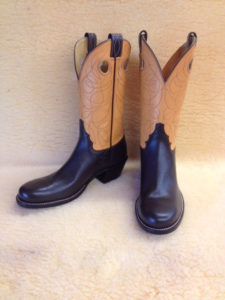 Dark brown softy water buffalo with a round toe, sunrise tops and a single row of stitching